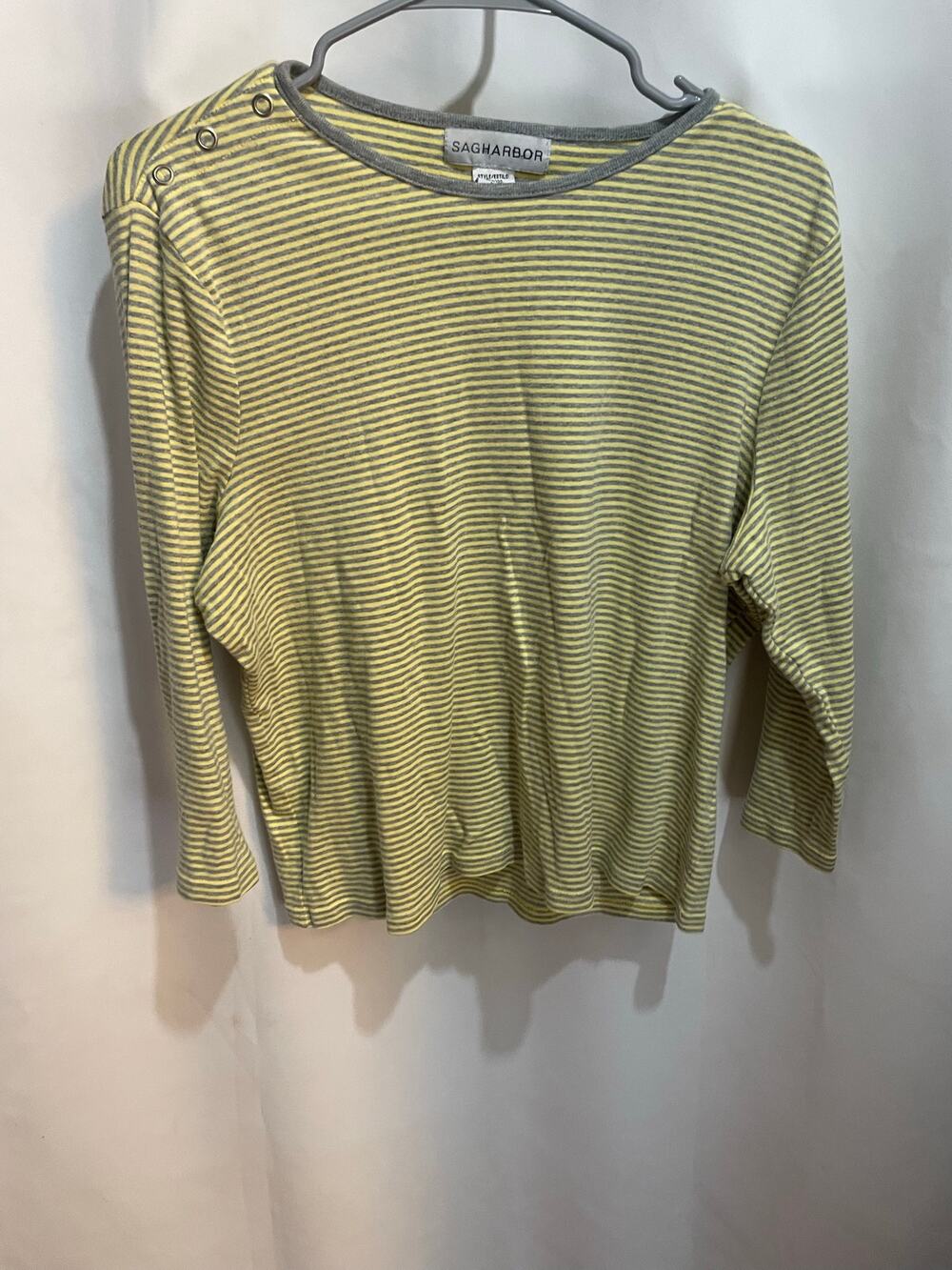 sag harbor women striped yellow and gray shirt large
